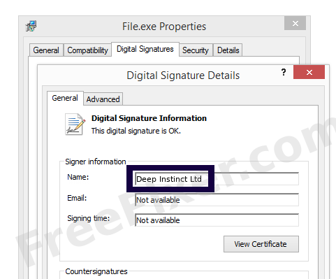 Screenshot of the Deep Instinct Ltd certificate